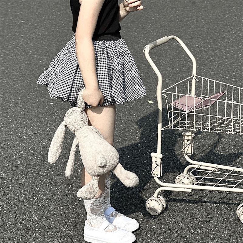 격자 무늬 투투 스커트