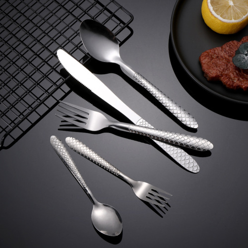 Factory direct supply of rose stainless steel cutlery, forks and spoons, creative pattern tableware set, household western food cutlery, dessert spoons
