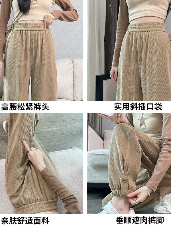 加绒加厚运动裤女秋冬季大码雪尼尔高腰束脚显瘦休闲哈伦萝卜长裤|undefined