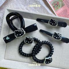 韩版时尚黑脸猫咪鸭嘴夹侧边夹盘发发夹高级感鲨鱼夹电话线发圈