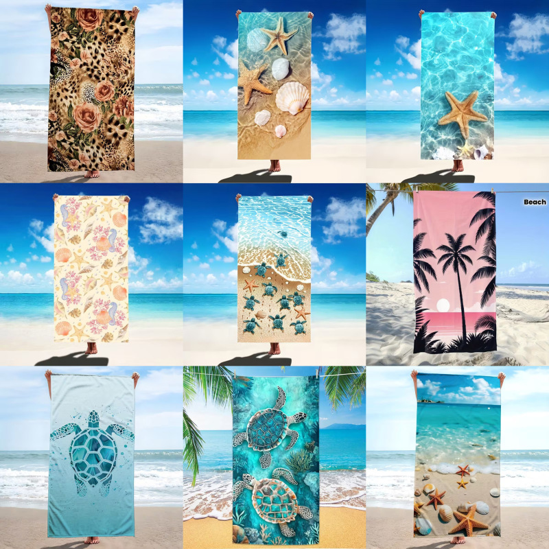 Beach Towel with Starfish and Turtle Design, Super Absorbent, Quick-Drying Bath Towel, Essential for Picnics and Camping, Soft and Decorative