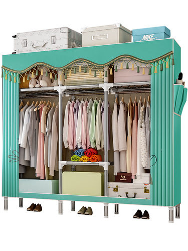 Bold and thickened 25mm steel pipe wardrobe for household, bedroom simple fabric wardrobe for rental housing, storage cabinet with zipper