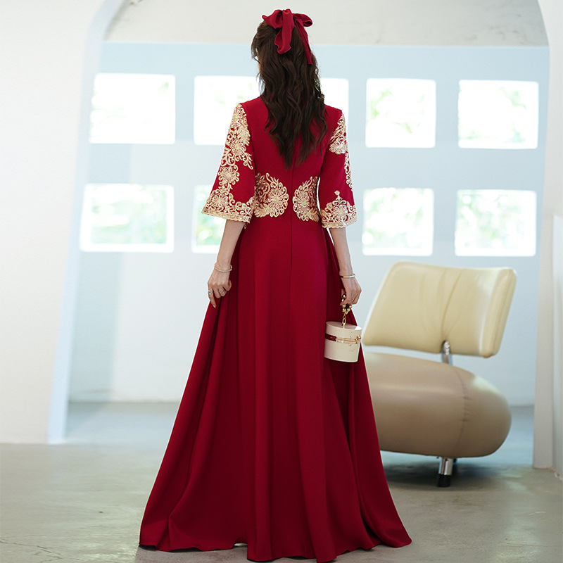Plus-size For Brides, Spring Engagement Chinese-style Xiuhe Dress, Burgundy Long Wedding Dress 2002_voghion.com