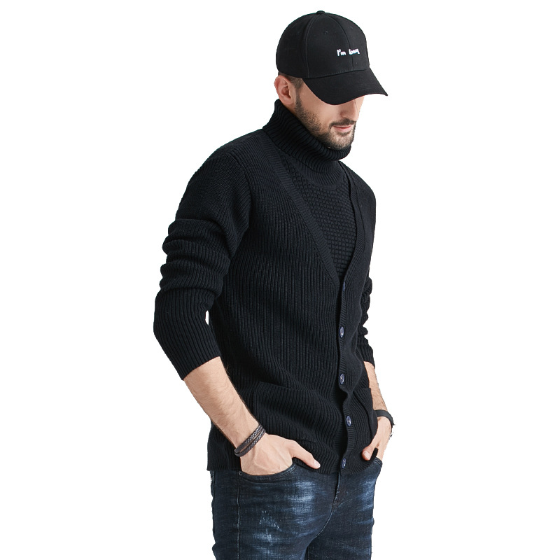 2021秋冬新款欧美男士高领毛衣男修身潮流薄款针织衫男一件代发