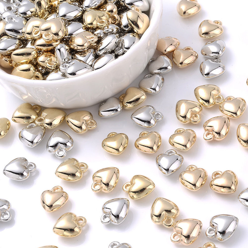 CCB golden silver heart pendant single hanging heart-shaped plastic beads DIY jewelry accessories wholesale