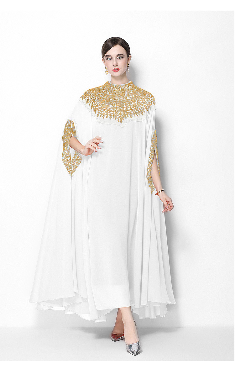 Đầm maxi nữ tay dài thêu hạt sequin cổ điển, dáng rộng che bụng — rượu vang đỏ, Vàng đen, Bạc đen, màu cam chi tiết 15