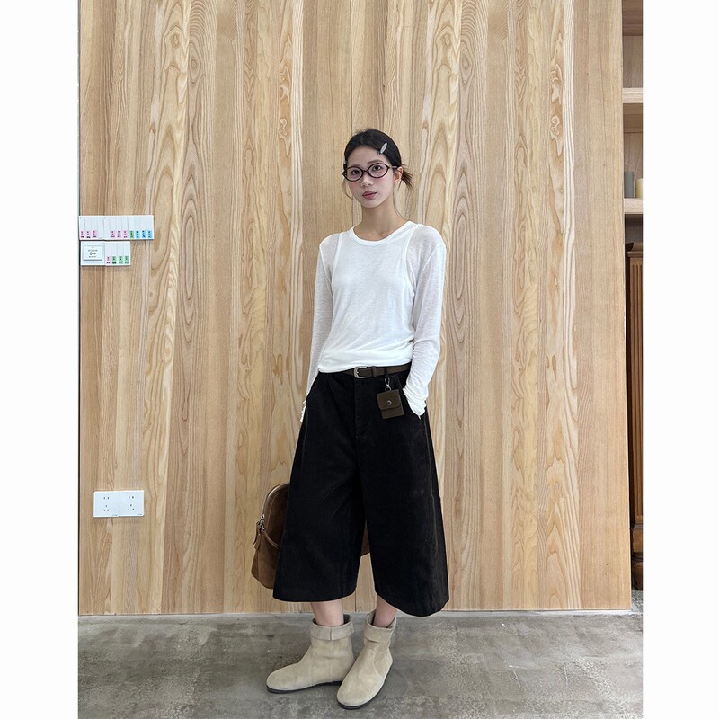 T-Platform 2026 Spring Simple Style Minimalist Slimming Corduroy Casual Pants Cropped Pants 83175 T-Platform 2026 Spring Simple Style Minimalist Slimming Corduroy Casual Pants Cropped Pants 83175