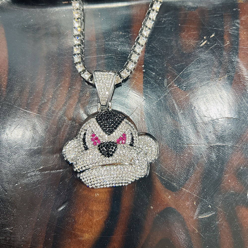 Hip Hop Monkey Pendant Necklace Full Diamond Cuban Chain Jewelry_voghion.com