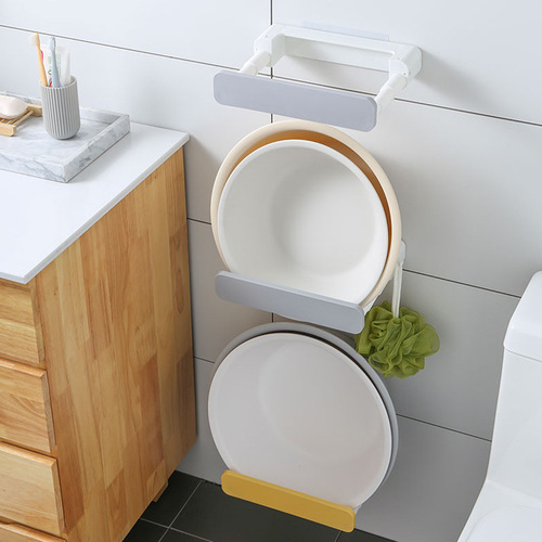 Multifunctional washbasin rack with hook, no punching, wall-mounted bathroom basin storage rack, household retractable storage rack