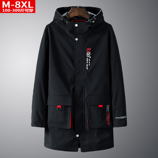 Spring and Autumn Trendy Men's Handsome All-match Hooded Coat Chubby Young Men's Plus Size Loose Mid-length Jacket