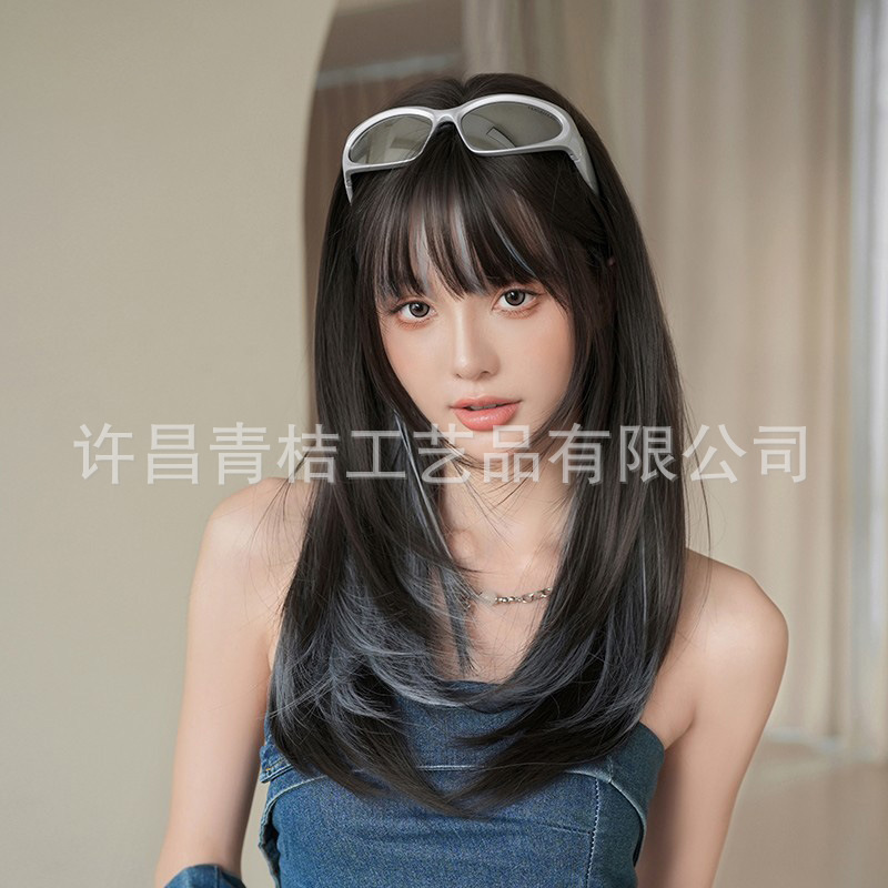 Cross-Border Long Straight High-Layered Wig with Bangs, Full Head Wig for Cosplay, Medium-Long Hair, Seamless Invisible Full Wig, Realistic Cross-Border Long Straight High-Layered Wig with Bangs, Full Head Wig for Cosplay, Medium-Long Hair, Seamless Invisible Full Wig, Realistic