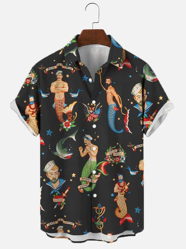 Camisa de manga corta con estampado de primavera y verano transfronterizo de estilo de playa casual hawaiano geométrico de manga corta para hombres Camisa 2024 nuevo estilo
