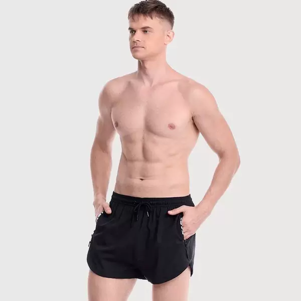 Men's high-end swim trunks set, conservative double-layer professional loose-fitting short style, high-end adult faux two-piece
