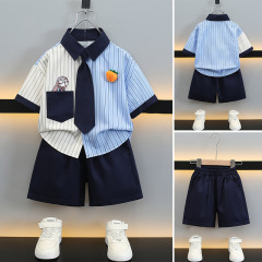 男童夏装卡通套装2025新款儿童夏季薄款韩系两件套男孩学院风衣服