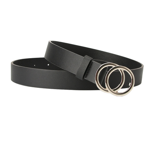 Sanyicai new cross-border trendy double-circle buckle belt for women, fashionable and simple women's ins style wide belt wholesale
