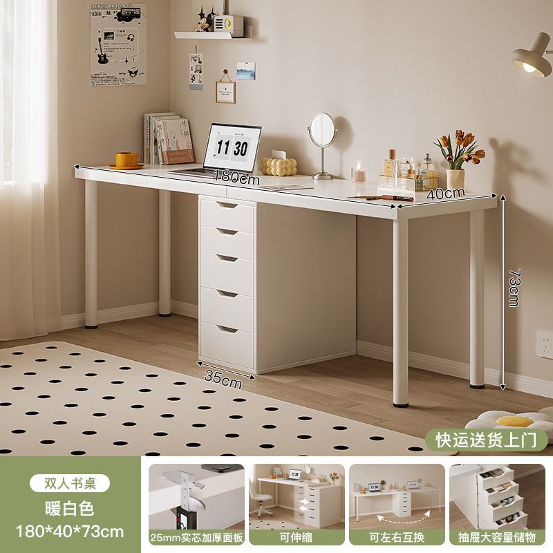 [더블테이블+수납장] 크림화이트 180*40cm