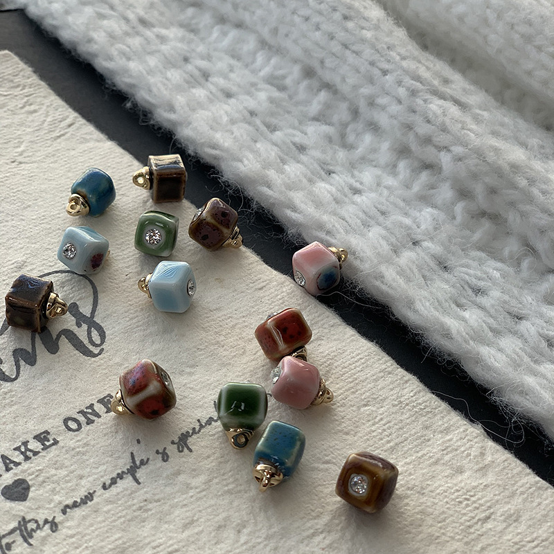 Square Ceramic Series Metal Heel Buttons, Knitted Cardigan Buttons, New Chinese Style Qipao Sweater Small Button Accessories Square Ceramic Series Metal Heel Buttons, Knitted Cardigan Buttons, New Chinese Style Qipao Sweater Small Button Accessories