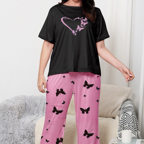 Summer thin sleepwear set for women, short sleeve long pants, summer round neck home clothes set, suitable for export and wholesale, can be worn outside