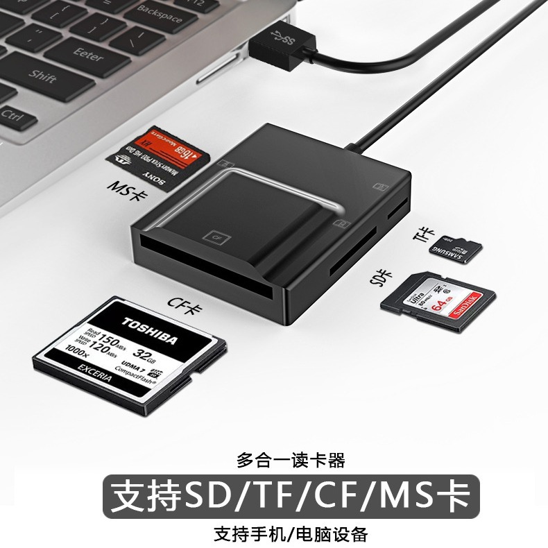 USB3.0高速读卡器四合一相机套件支持TF/SD/MS/M2/CF转换器