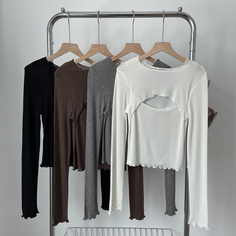 South Korea Dongdaemun Tencel wool wooden ear chest vulnerability long sleeve South Korea Dongdaemun Tencel wool wooden ear chest vulnerability long sleeve