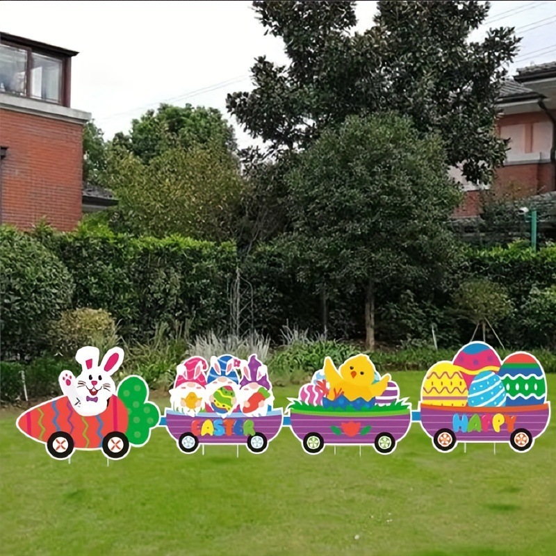 クロスボーダー 2D イースター 4 ピース キャロット ウサギ 小さな電車 パイル付き ロゴ 中庭 庭 屋外 屋内装飾|undefined