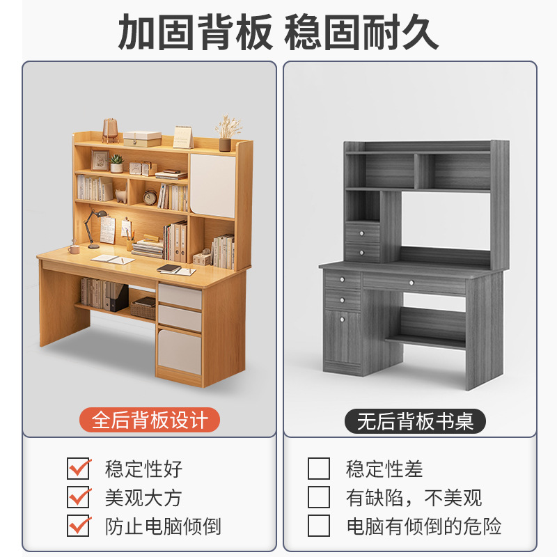 批发电脑桌台式书桌书架一体套装简约现代卧室写字桌学生家用学习