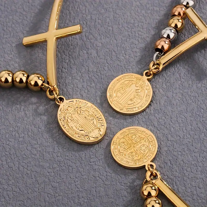 Cross Pattern Vintage Style Classic Style Cross 304 Stainless Steel Beaded Chain Bracelets In Bulk