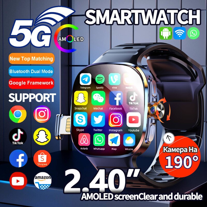 Cross-Border Wide-Screen Card-Insertable M99 Smart Watch 5g Global Communication 2.4inch Waterproof Rotating Camera Google Phone Watch