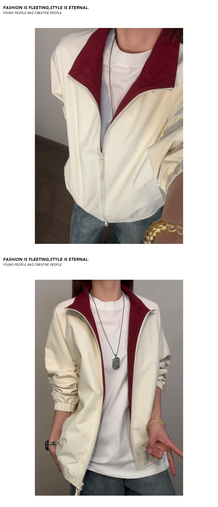 Mens American Style Colour Block Flight Jacket With Double Zip_voghion.com