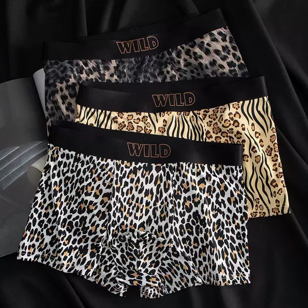 Men's Underwear Leopard Print Ice Silk Boxer Comfortable Breathable Trendy Boys Sexy Personalized Pants Boxer Shorts