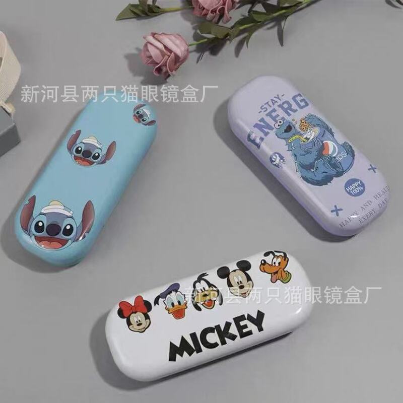 Mickey Men and Women Students Tinplate Box Cute Small Fresh Creative Portable Glasses Box Large Frame Glasses Storage Box