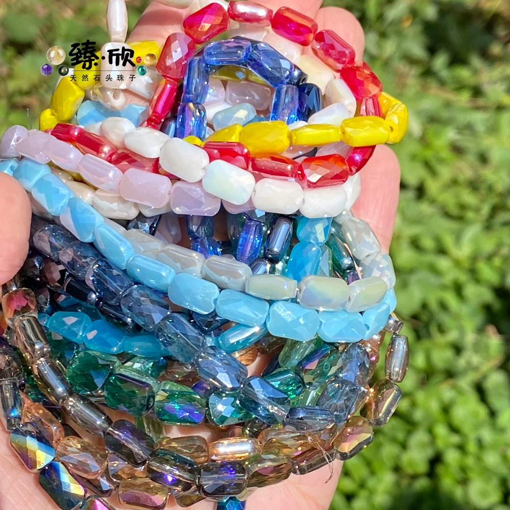 Cross-border new products Domestic crystal 6x9 cut flat square beads Pujiang crystal beads wholesale colorful grid water