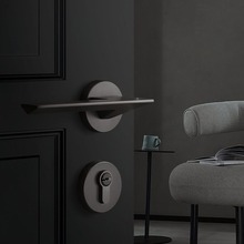 北欧室内卧室静音磁吸锌合金门锁现代简约门锁灰黑色分体锁通用型