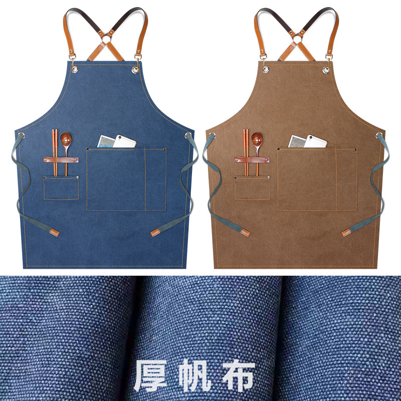 Delantal de lona gruesa Red Femenina mismo estilo peluqueros leche té tienda barista hornear cocina guardapolvos delantal al por mayor