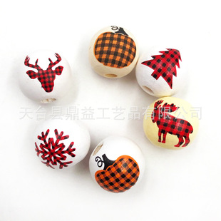 Handmade Jewelry DIY Accessories 16mm Christmas Tree Snowflake Elk Snowman Colorfulful Wooden Beads Hanging Ornaments Decorative Wooden Beads