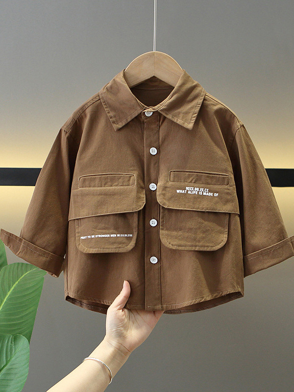 7771 camisas para niños 2025 primavera y otoño nuevo estilo coreano chaqueta delgada para niños camisa estilo occidental ropa de primavera guapa