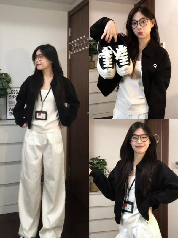 黑色早秋外套韩系氛围感穿搭女2025新款卫衣美式短上衣小个子开衫|undefined