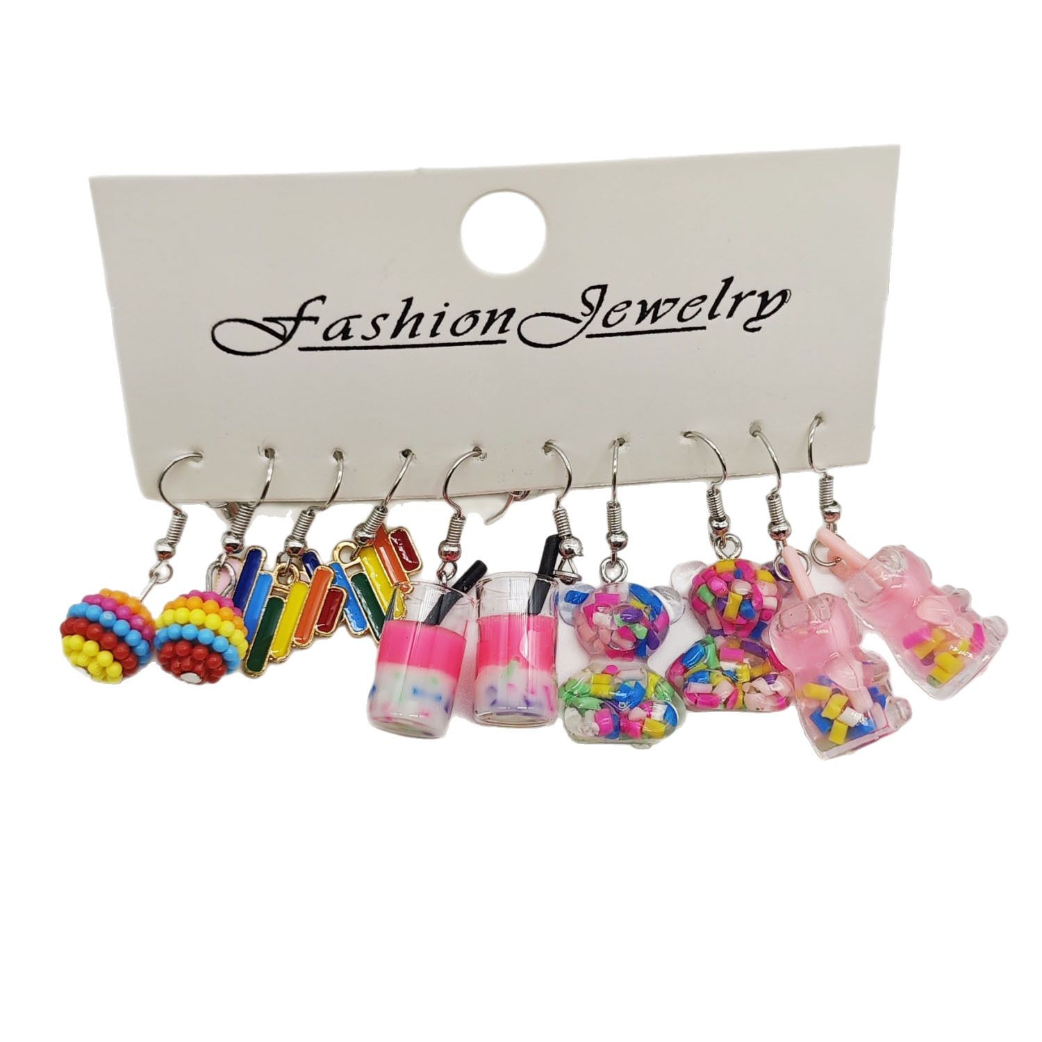 Europa y los EE.UU. dibujos animados transfronterizos animales osos lindos creativos simulación de alimentos aretes de resina de té de leche por mayor