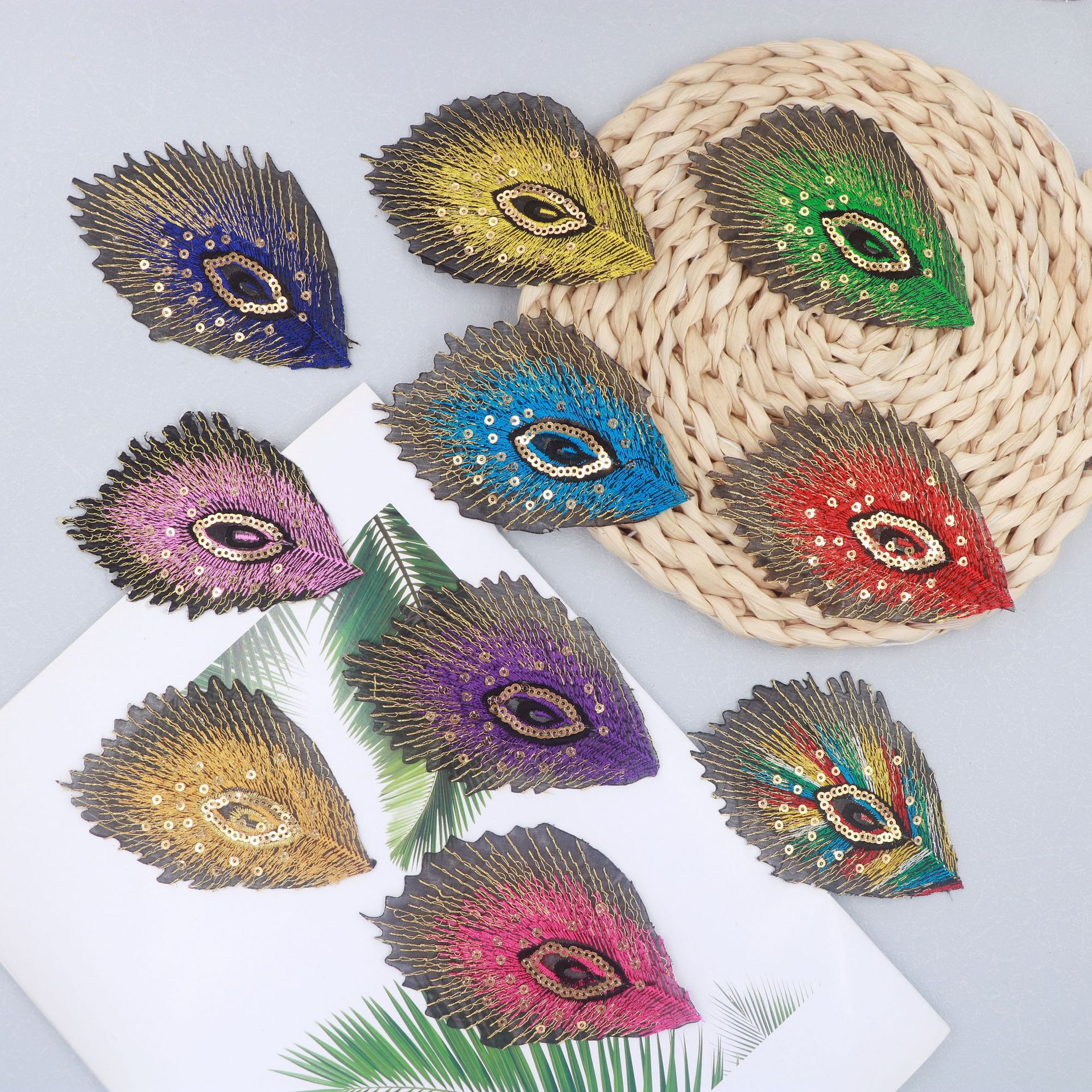 馨文厂家直销 电脑绣花 布贴旗袍中国风手工艺配饰补丁外贸孔雀羽