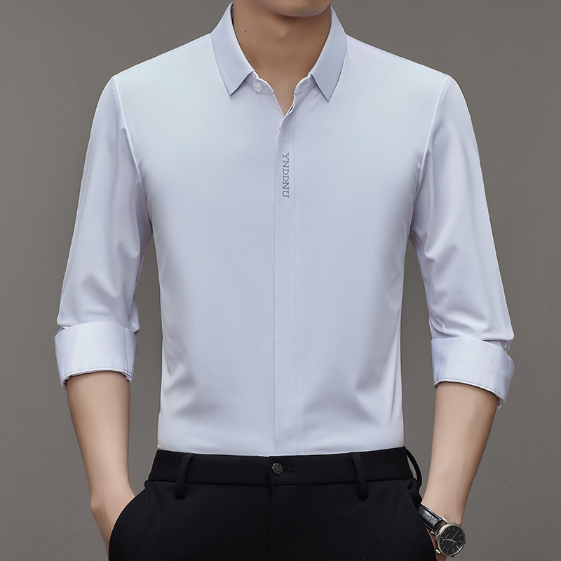 Ice Silk Stretch Long Sleeve Shirt Men's Spring and Autumn Dark Placket Non-ironing Business Casual Loose Non-marking Anti-wrinkle Shirt Ice Silk Stretch Long Sleeve Shirt Men's Spring and Autumn Dark Placket Non-ironing Business Casual Loose Non-marking Anti-wrinkle Shirt