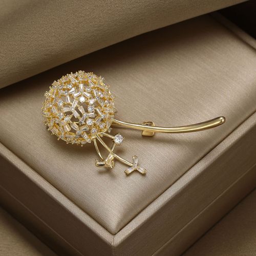 Korean style high-end exquisite zircon dandelion brooch, elegant corsage, suit pin, anti-exposure accessories