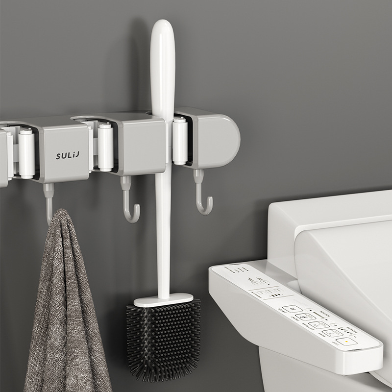 モップクリップ壁掛け穴なしほうきモップフック固定棚トイレ浴室扉後物棚神器|undefined