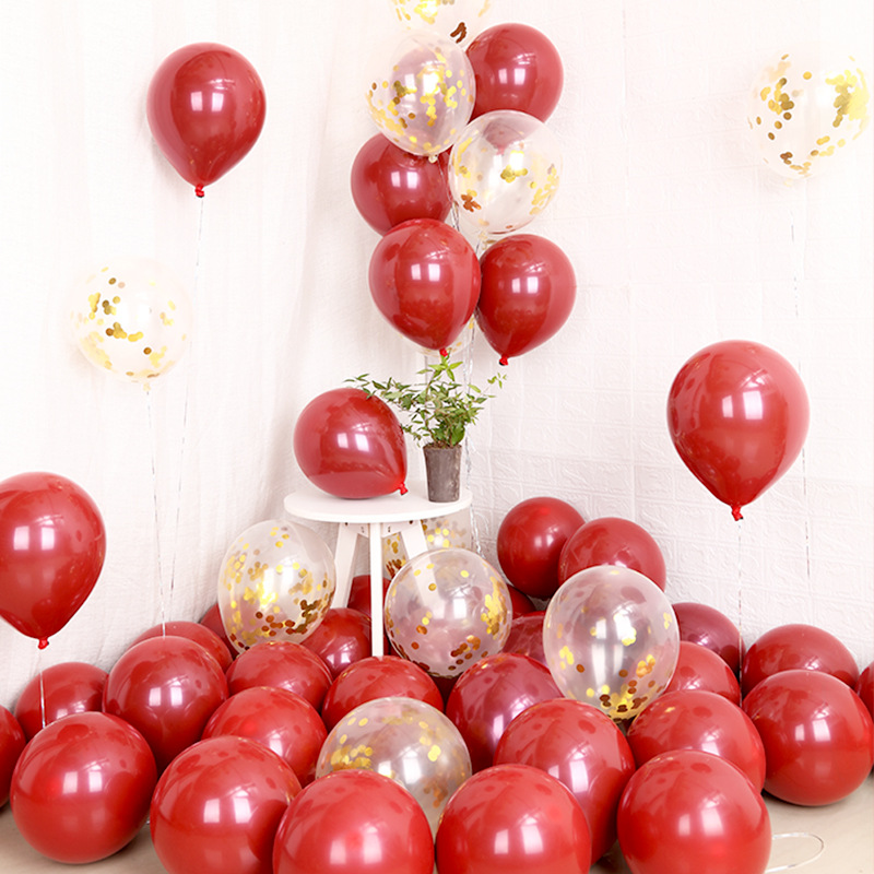 婚庆婚房气球布置单双层加厚宝石红气球装饰派对结婚庆典乳胶气球|ms