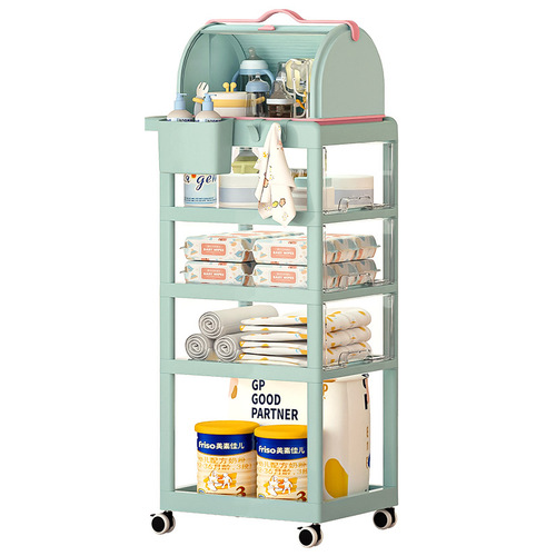 Dustproof Cartoon Storage Cart Shelf Toy Storage Rack Moveable Drawer-style Baby Push Cart Storage