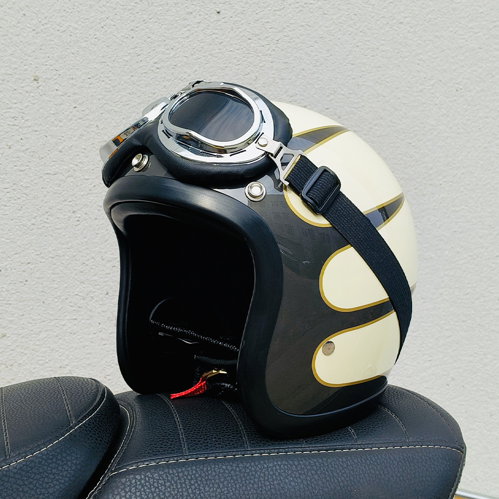 Motosiklet kaskı (dəbilqə), Motuoche Fiberglass Motorcycle Helmet - gloss-black-flower-pilot-goggles-xxxxl