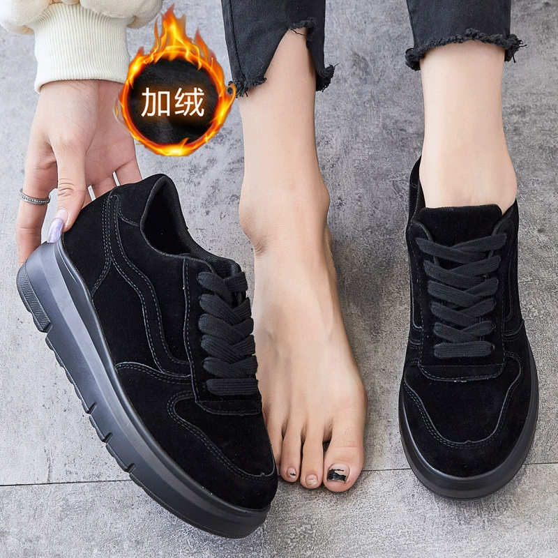 Женская обувь с флисовой подкладкой, Черная Спортивная повседневная обувь на высоком каблуке с флисовой подкладкой, с внутренним ростом 8 см, 313233