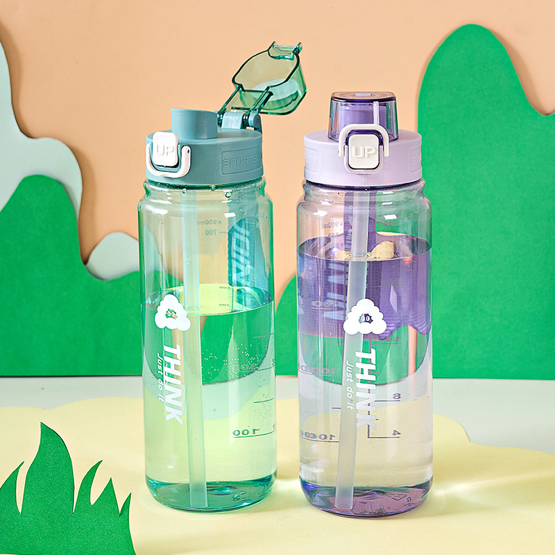 Nuevo estilo espacio taza estudiante paja taza de agua de plástico al aire libre botella de agua 820ml cubierta de rebote bebida directa taza de plástico