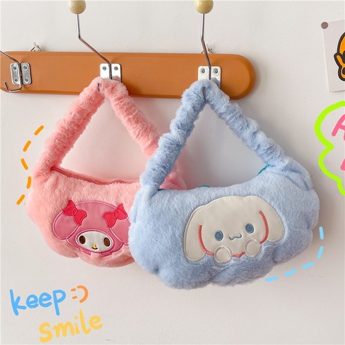 Sanrio Plush Cartoon Handbag Kuromi Shoulder Cosmetic Bag Winter New Style Girls Soft Cute Underarm Bag