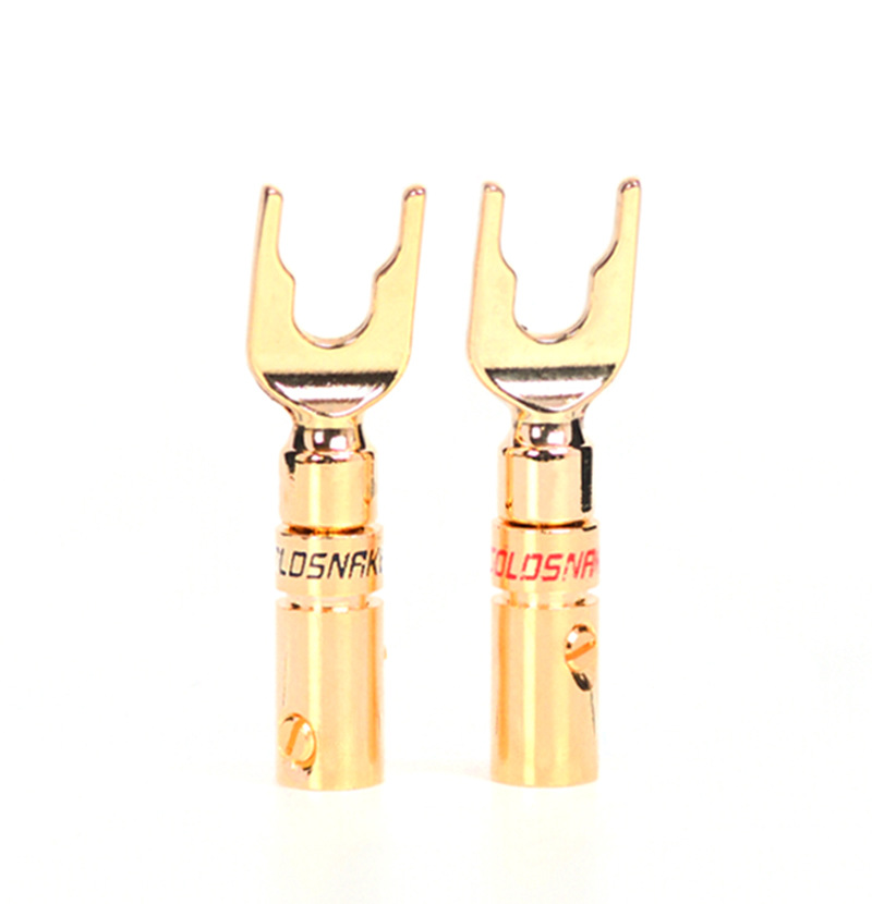 厂家直销8023纯铜镀金Y插 音响音箱喇叭接线插头一件代发功放