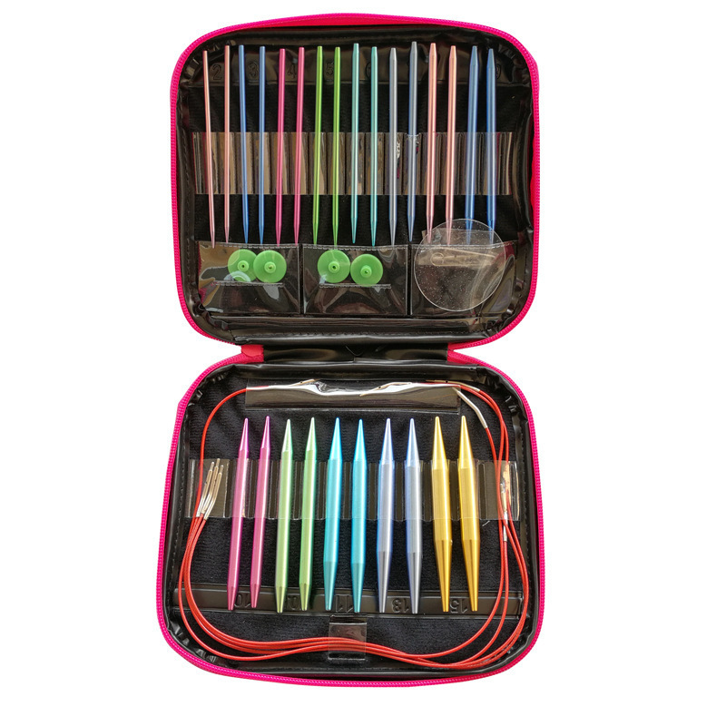 Herramienta de tejido, aguja de anillo de cuerda desmontable, aguja de circulación de alúmina de color, 13 juegos con accesorios